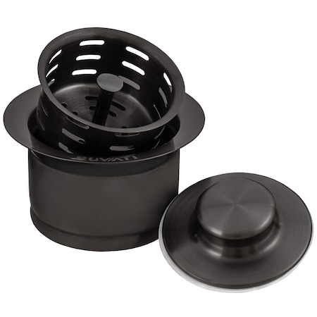 Ruvati Extended Garbage Disposal Flange with Deep Basket and Stopper Gunmetal Black Stainless Steel RVA1052BL